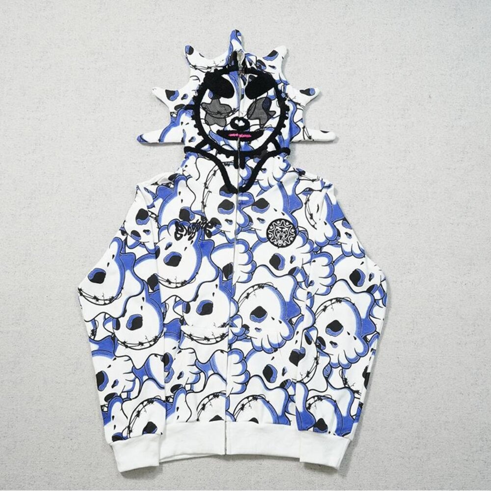 Glo Gang Blue Skull Print Zip Up Hoodie